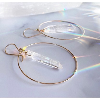 Crystal Quartz Hoop Earrings, Gold Boho Hoops, Crystal Hoops, Healing Crystal Earrings, Crystal Hoop Earrings, Quartz Hoops, Gift for Her