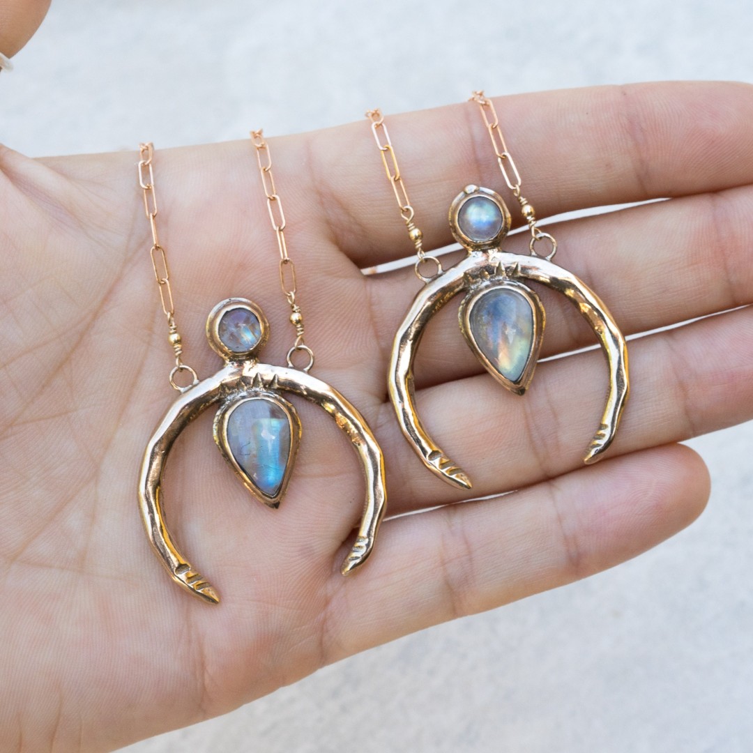 NEW MOON / Moonstone Necklace, Crescent Moon Necklace, Moonstone Jewelry, Rainbow Moonstone Necklace, Moon Phase Necklace, Bohemian Jewelry