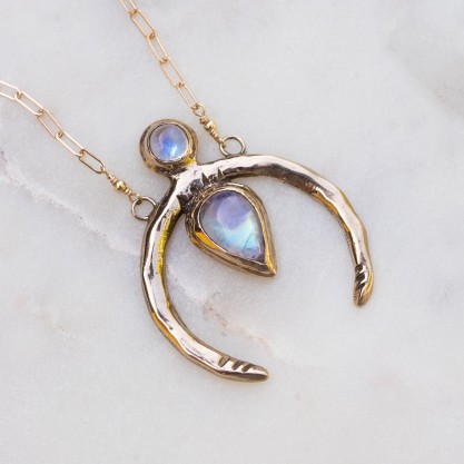 NEW MOON / Moonstone Necklace, Crescent Moon Necklace, Moonstone Jewelry, Rainbow Moonstone Necklace, Moon Phase Necklace, Bohemian Jewelry