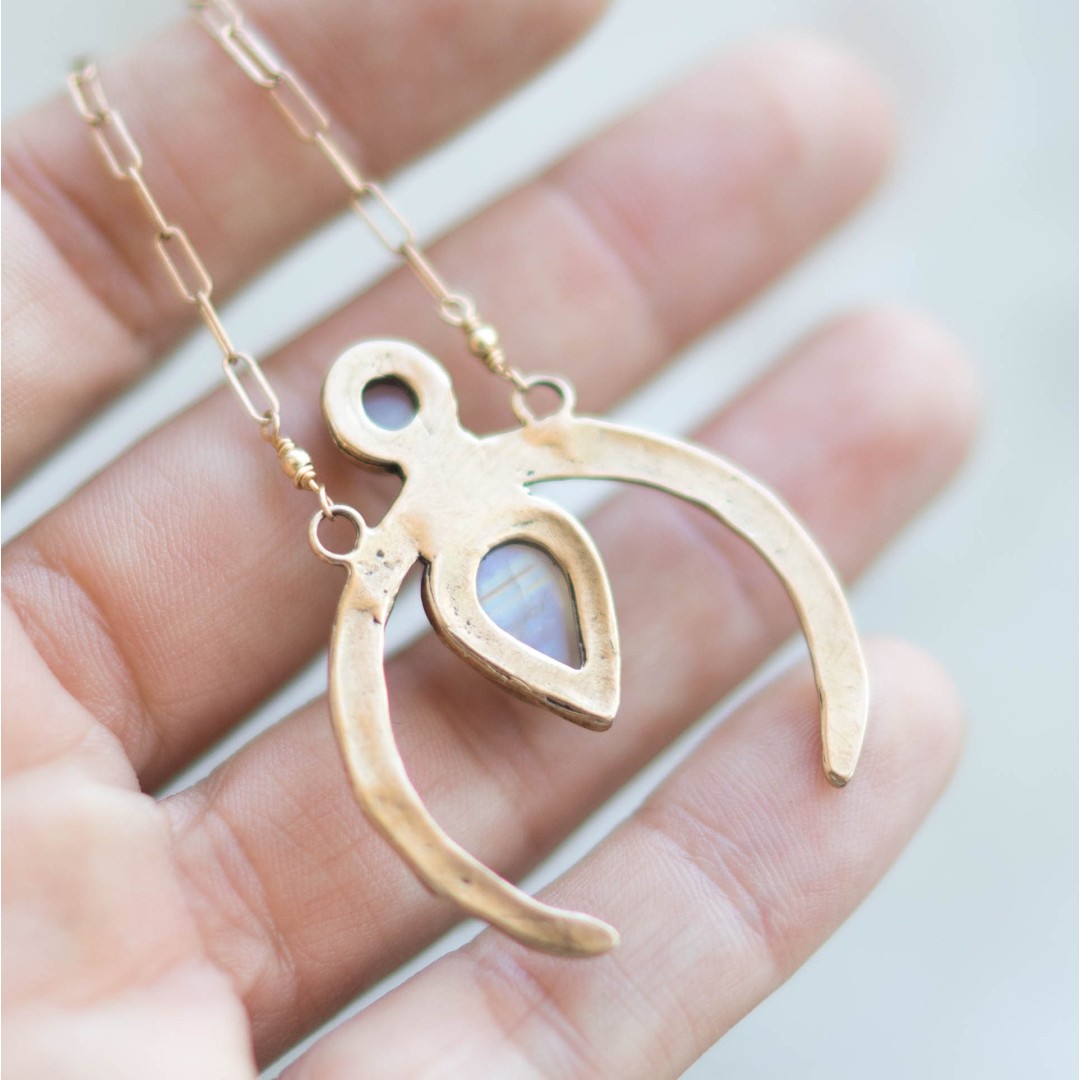 NEW MOON / Moonstone Necklace, Crescent Moon Necklace, Moonstone Jewelry, Rainbow Moonstone Necklace, Moon Phase Necklace, Bohemian Jewelry