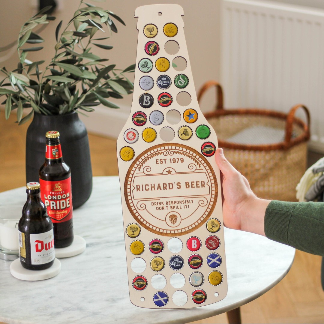 Personalised Beer Bottle Wall Art For Home, Beer Cap Collector, Bottle Cap Holder, Man Cave Decor, Beer Bottle Cap Art, Bottle Cap Wall Art