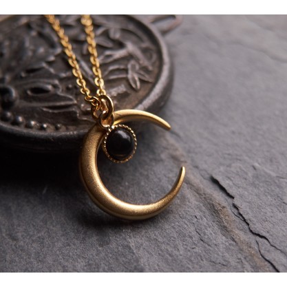 Witch moon necklace, Boho necklace, Celestial jewelry, Onyx necklace, July birthstone, Half moon necklace, Crescent moon, N319