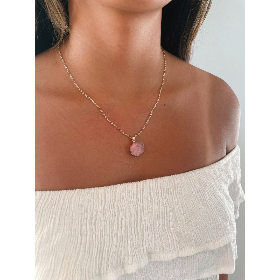 Healing Crystal Necklace, Rose Quartz Gold Pink Necklace for Women, Opal & Black Obsidian Stone, Gift for Her