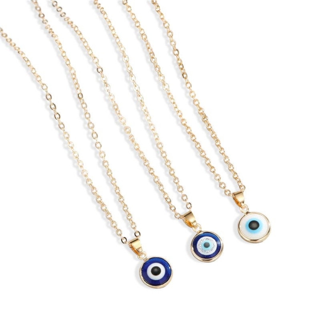 EVIL EYE NECKLACE, Round Rainbow Blue Eye Pendant, Protection Necklace for Women, Bridesmaid Jewelry, Gift for Her