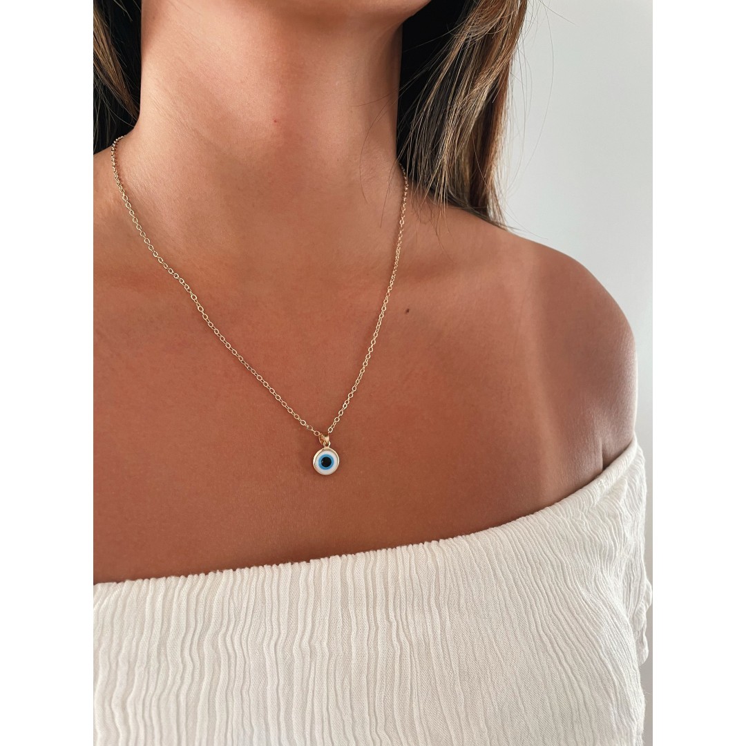 EVIL EYE NECKLACE, Round Rainbow Blue Eye Pendant, Protection Necklace for Women, Bridesmaid Jewelry, Gift for Her