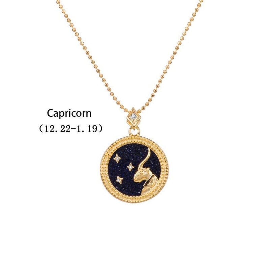 ZODIAC SIGN NECKLACE, Black & Gold Horoscope Women's Jewelry, 12 Constellation Coin Necklace Pendants, Birthday Gift for Her