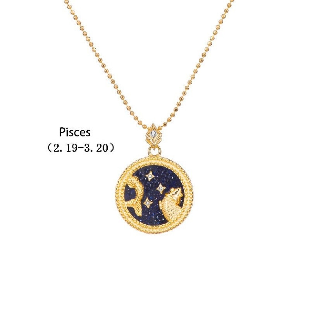 ZODIAC SIGN NECKLACE, Black & Gold Horoscope Women's Jewelry, 12 Constellation Coin Necklace Pendants, Birthday Gift for Her